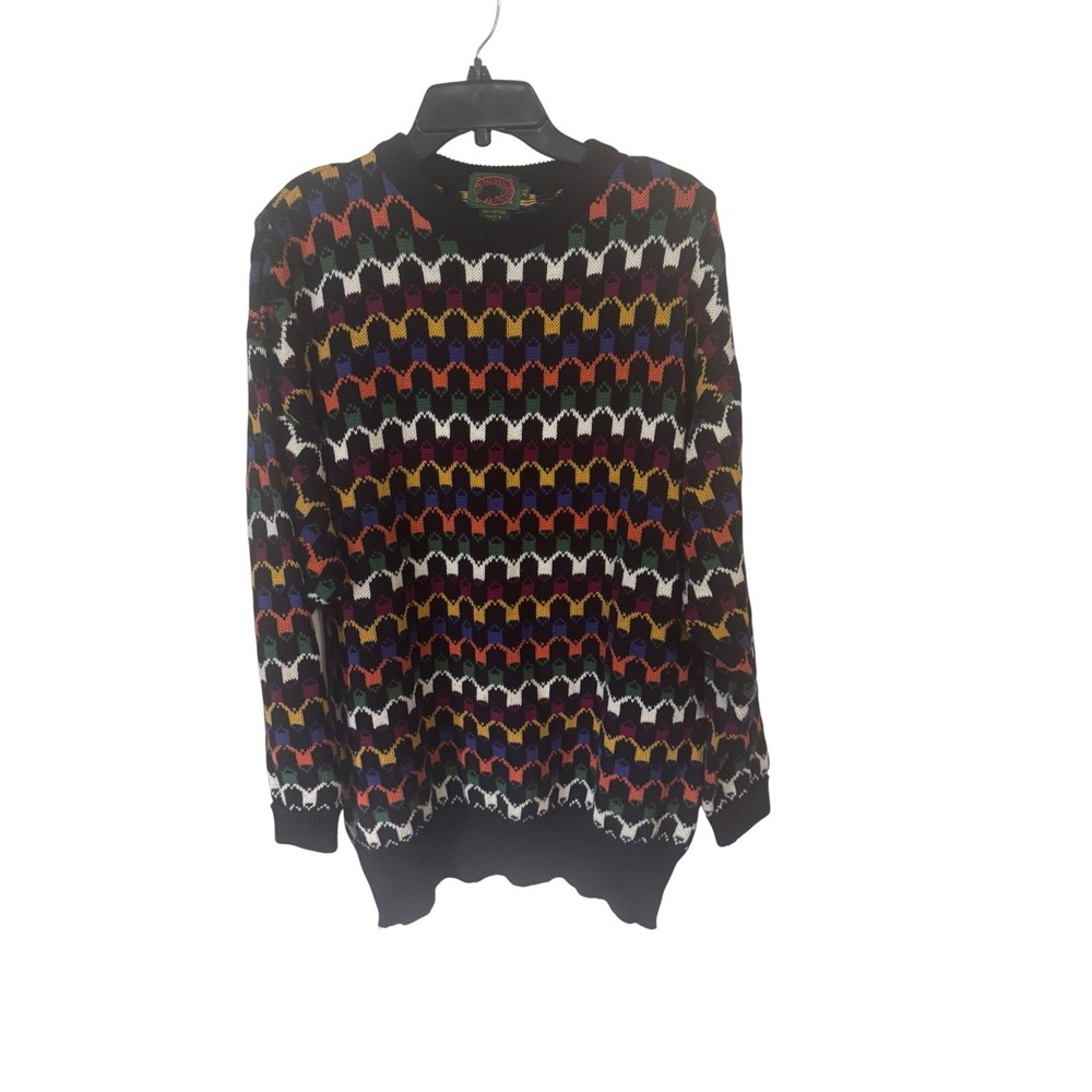Vintage Boston Traders Coogi Style Sweater XL Abstract Chunky Knit 90s Cotton